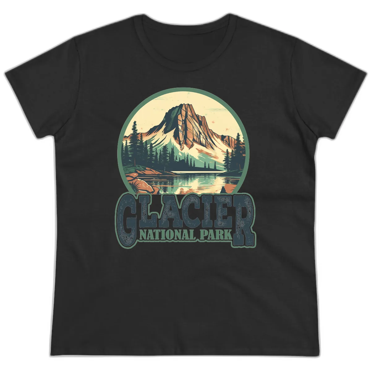 Glacier National Park Mountain Lake Ladies Tee in Black