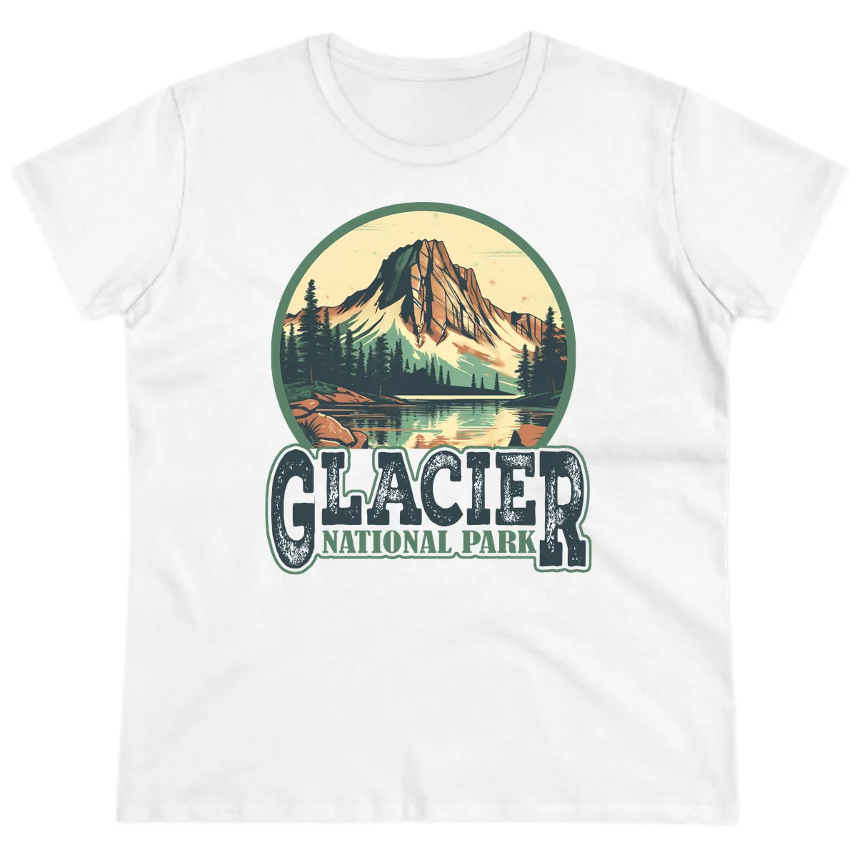 Glacier National Park Mountain Lake Ladies Tee in White