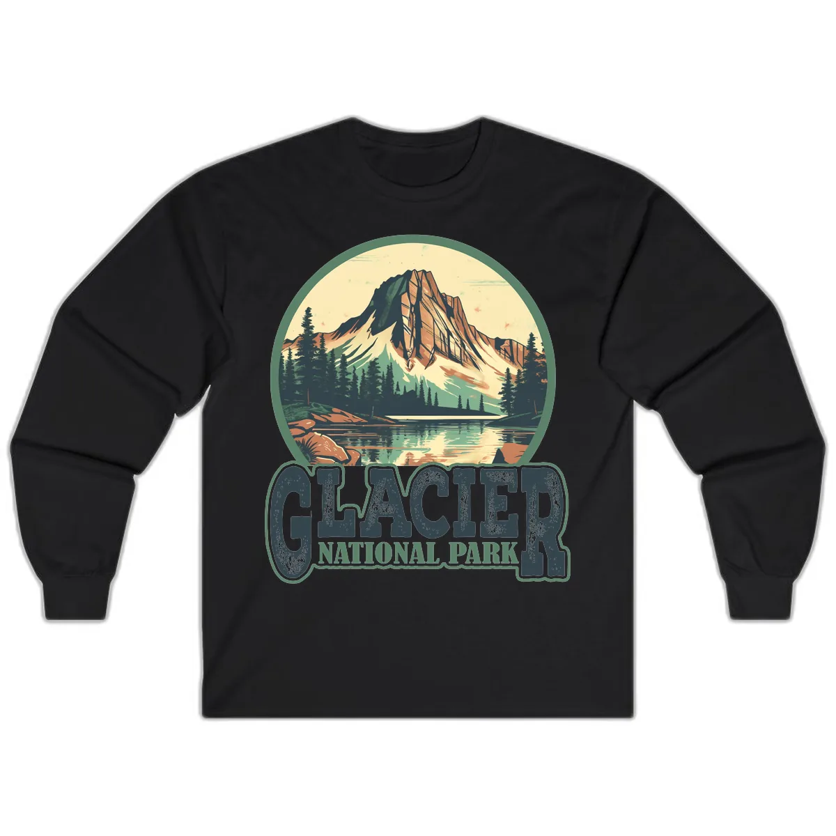 Glacier National Park Mountain Lake Long Sleeve in Black