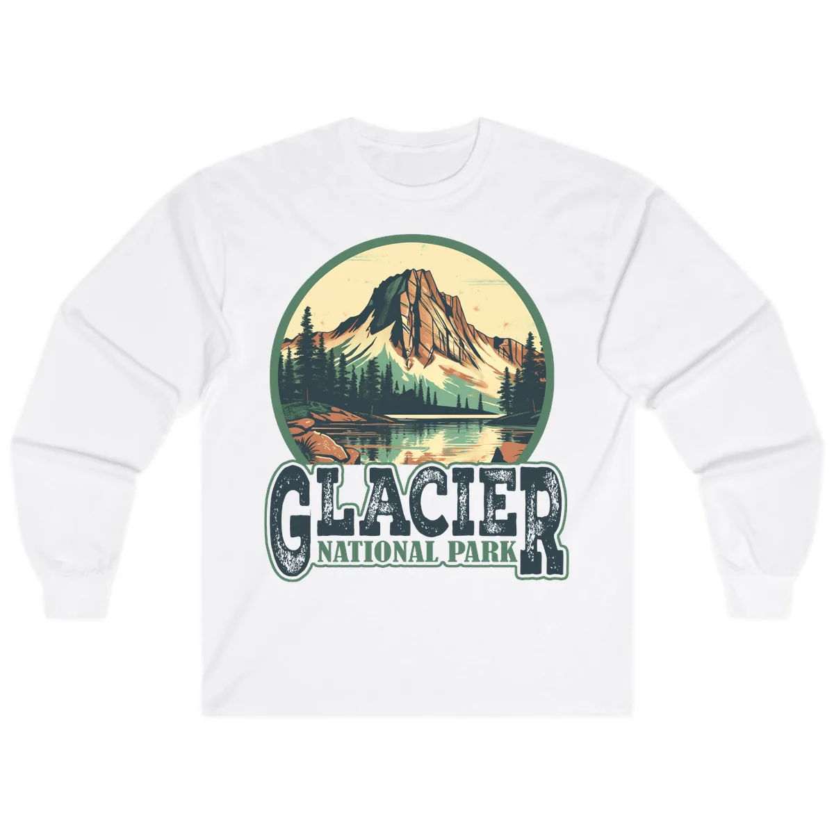 Glacier National Park Mountain Lake Long Sleeve in White