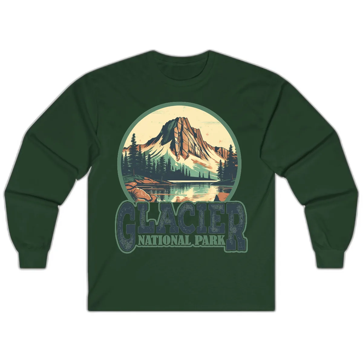 Glacier National Park Mountain Lake Long Sleeve in Forest Green