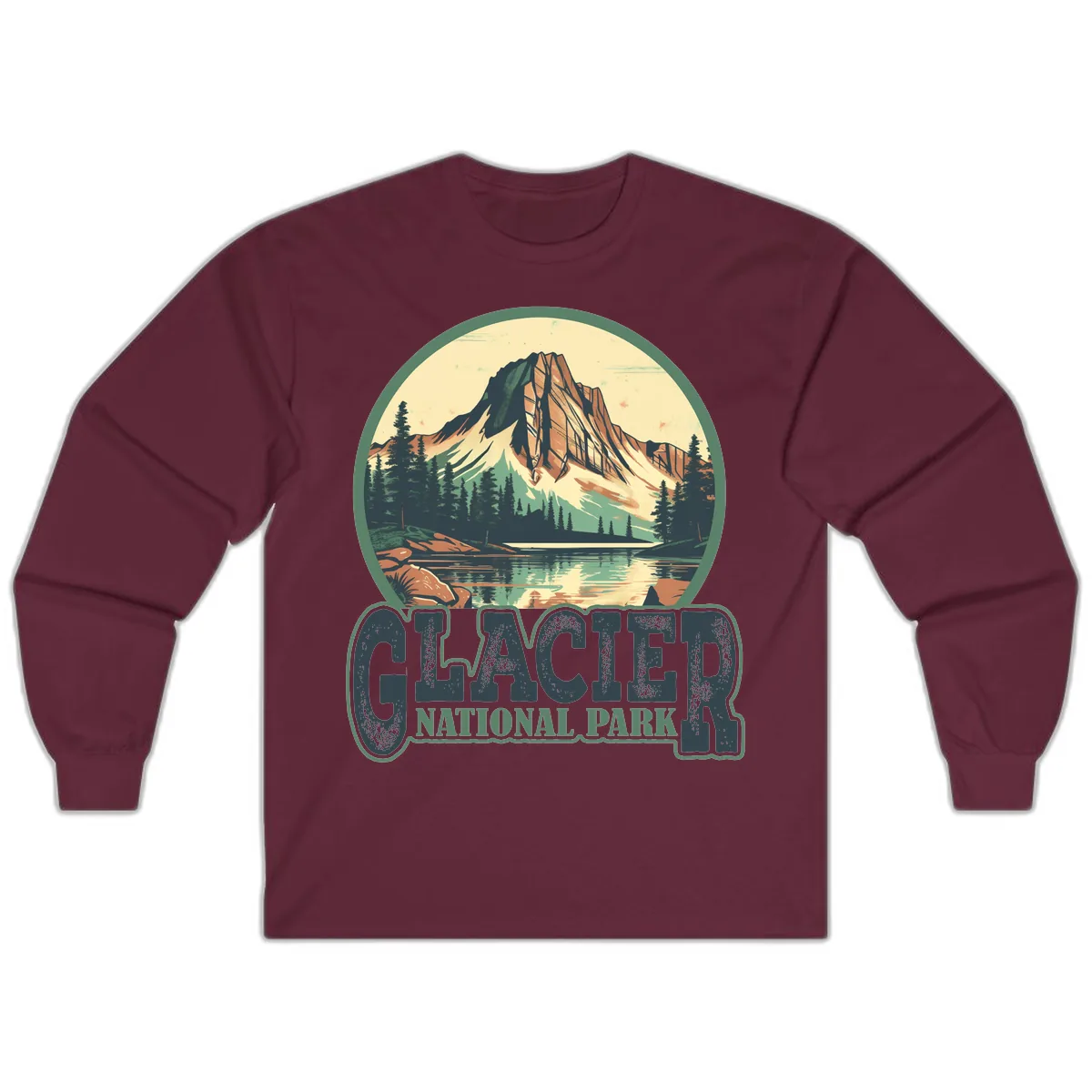 Glacier National Park Mountain Lake Long Sleeve in Maroon
