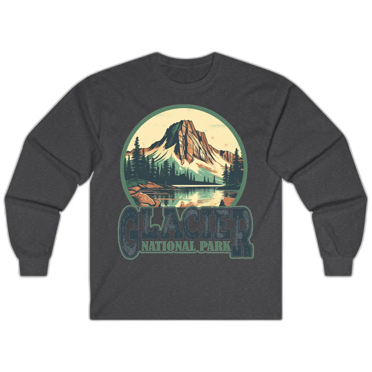 Glacier National Park Mountain Lake Long Sleeve in Dark Heather