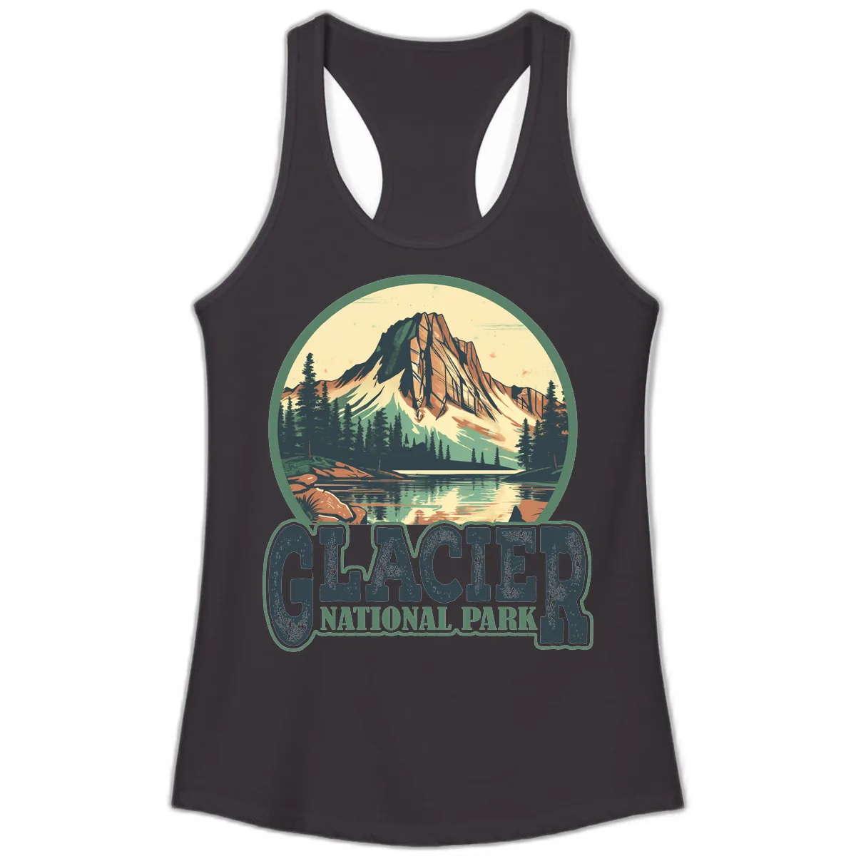 Glacier National Park Mountain Lake Ladies Tank in Black