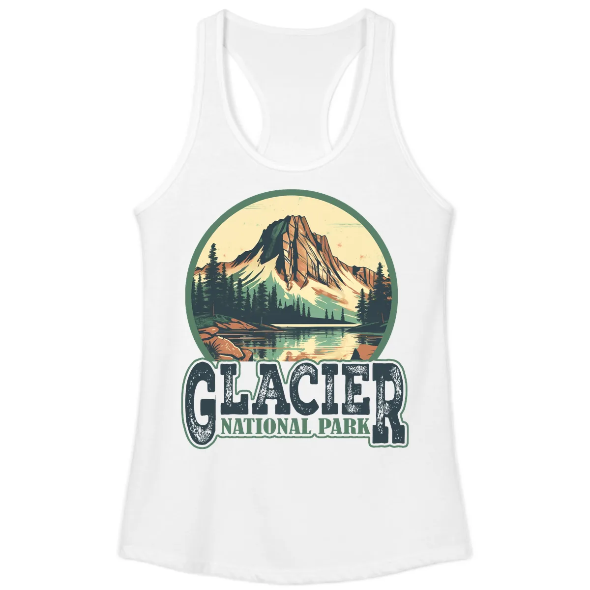 Glacier National Park Mountain Lake Ladies Tank in White