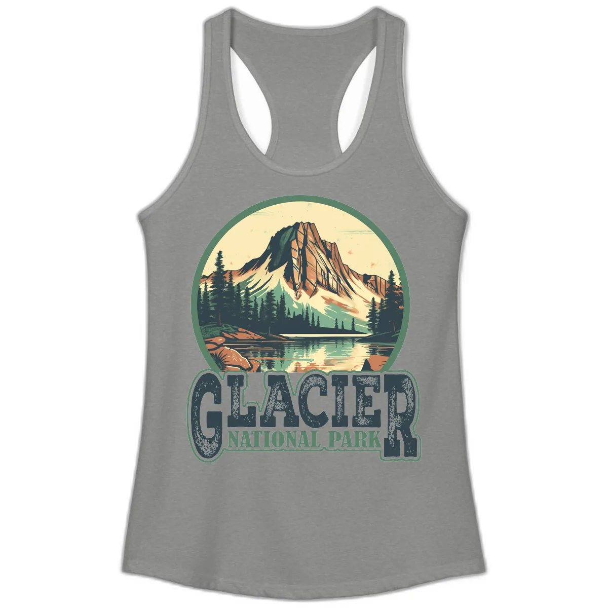 Glacier National Park Mountain Lake Ladies Tank in Heather Grey