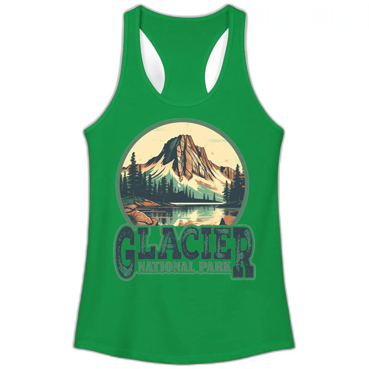 Glacier National Park Mountain Lake Ladies Tank in Solid Kelly Green