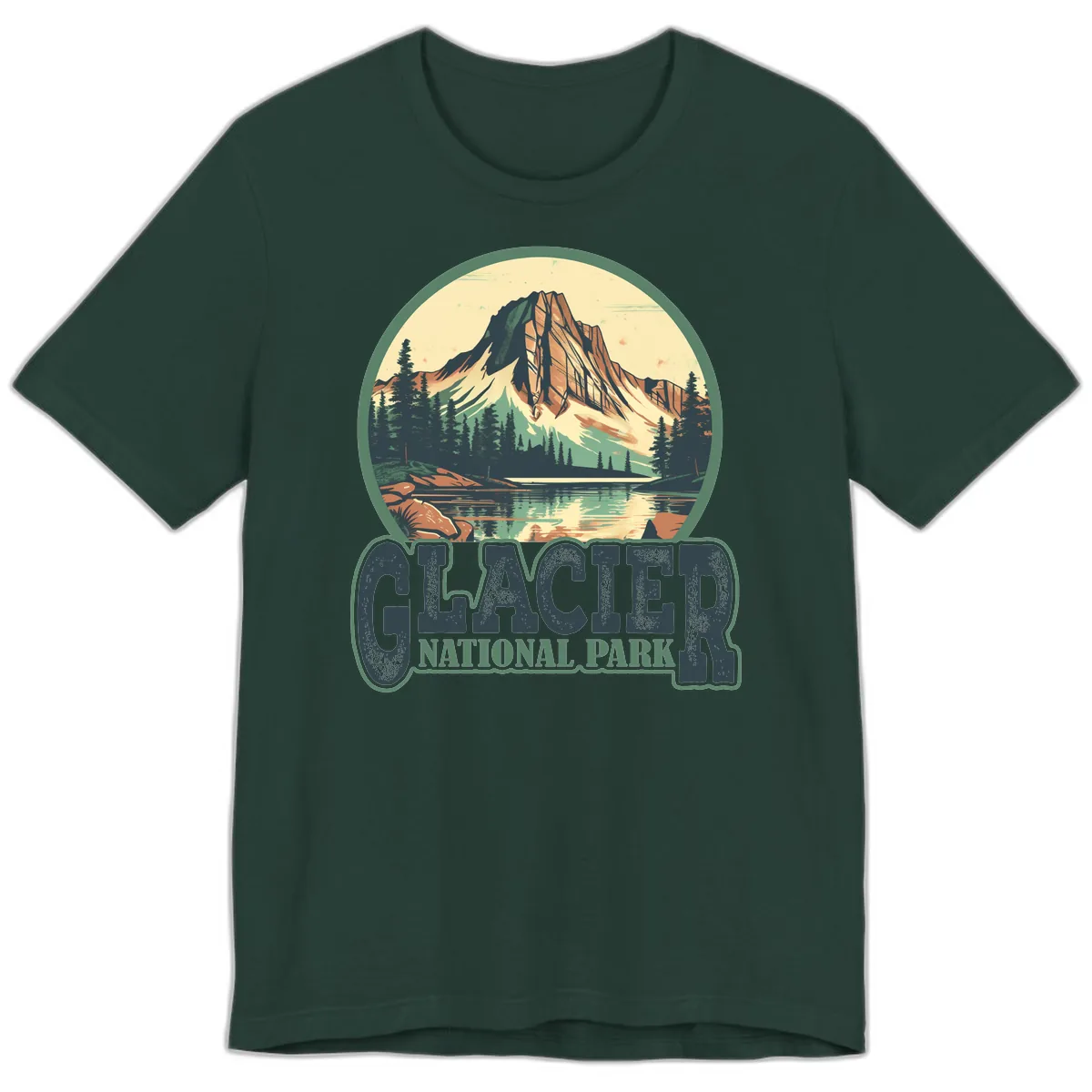 Glacier National Park Mountain Lake Premium T-Shirt in Forest
