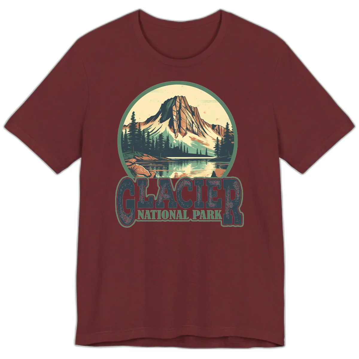 Glacier National Park Mountain Lake Premium T-Shirt in Heather Cardinal
