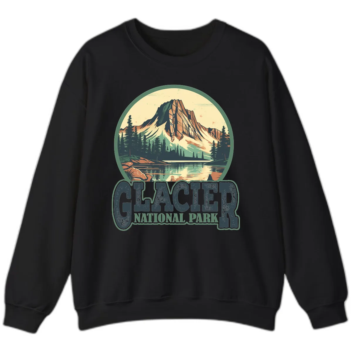 Glacier National Park Mountain Lake Sweatshirt in Black
