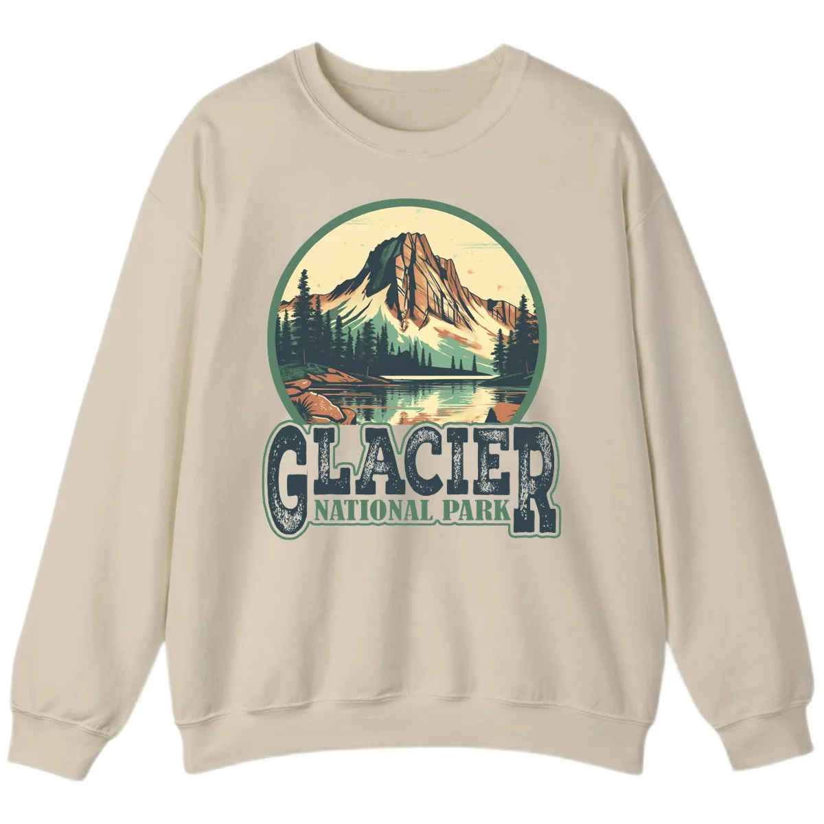 Glacier National Park Mountain Lake Sweatshirt in Sand