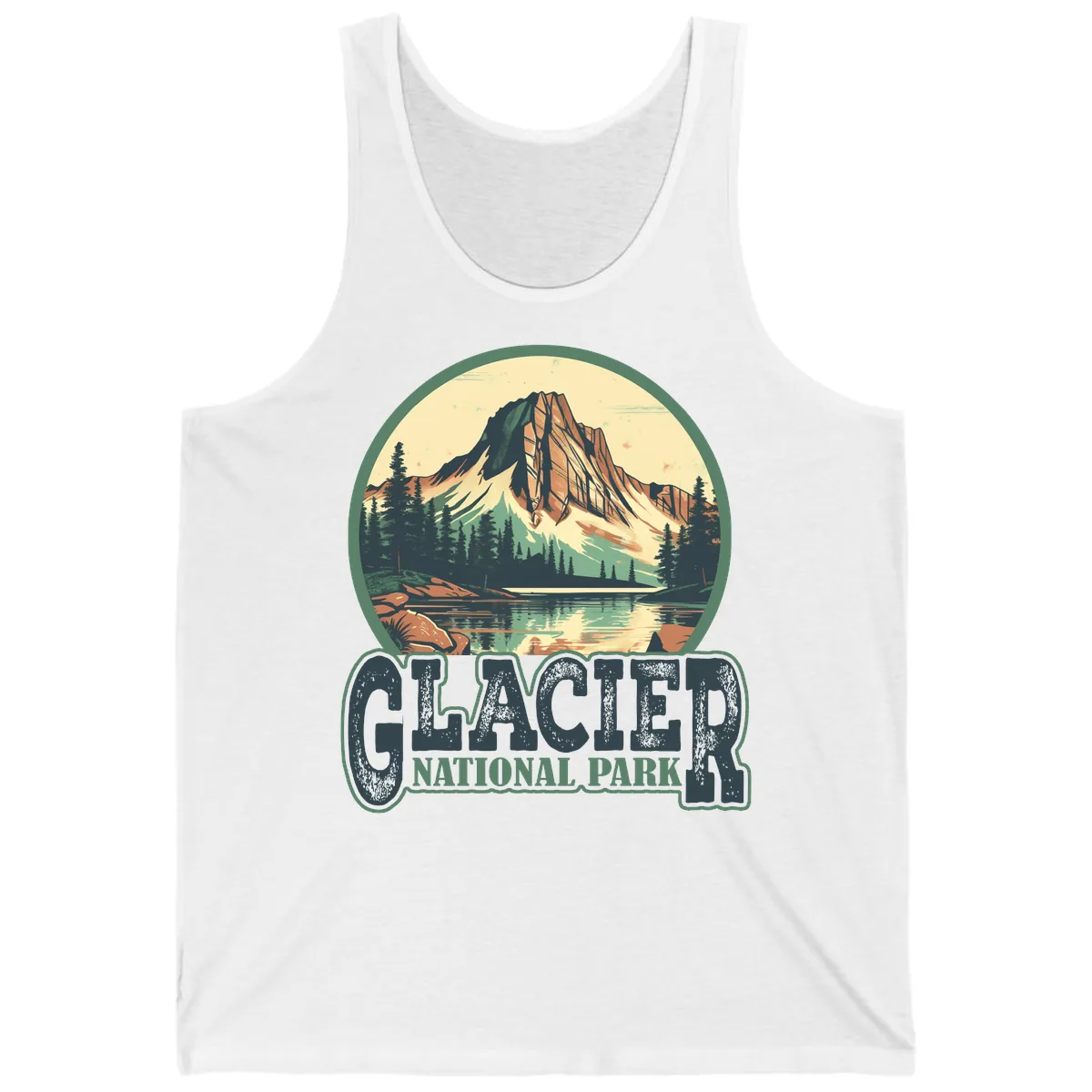 Glacier National Park Mountain Lake Tank in White