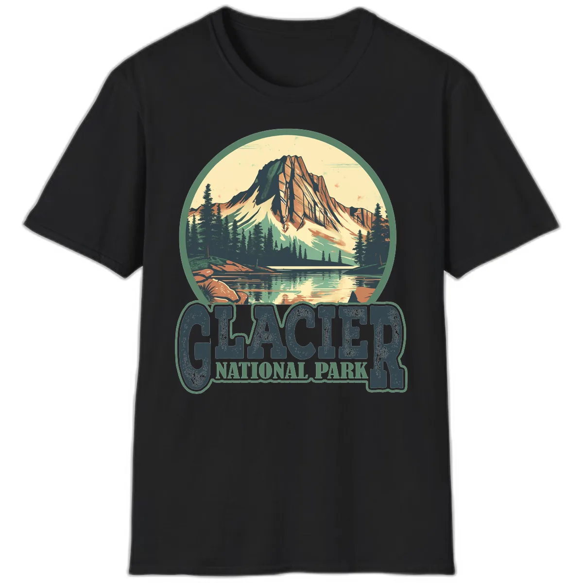 Glacier National Park Mountain Lake T-Shirt in Black