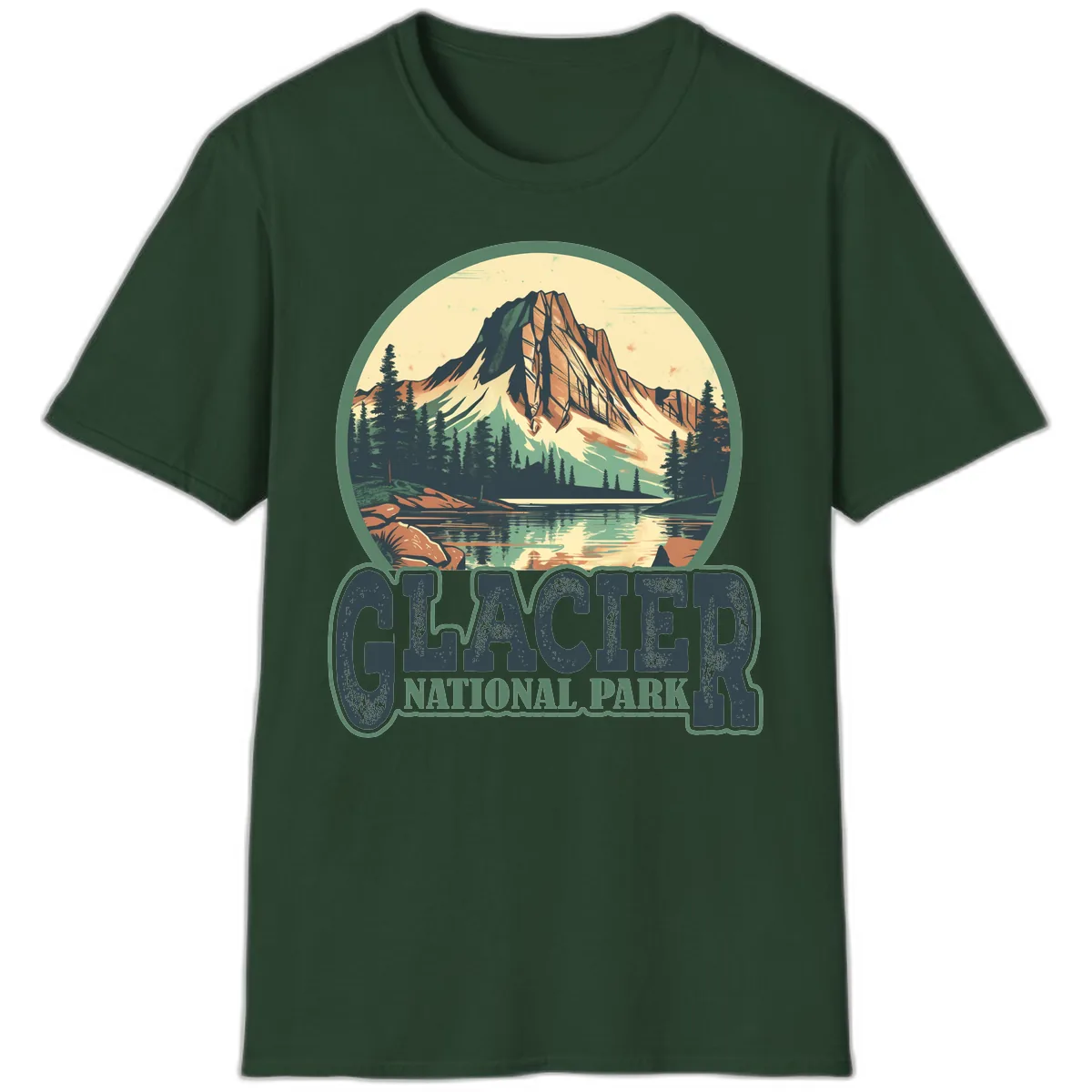 Glacier National Park Mountain Lake T-Shirt in Forest Green