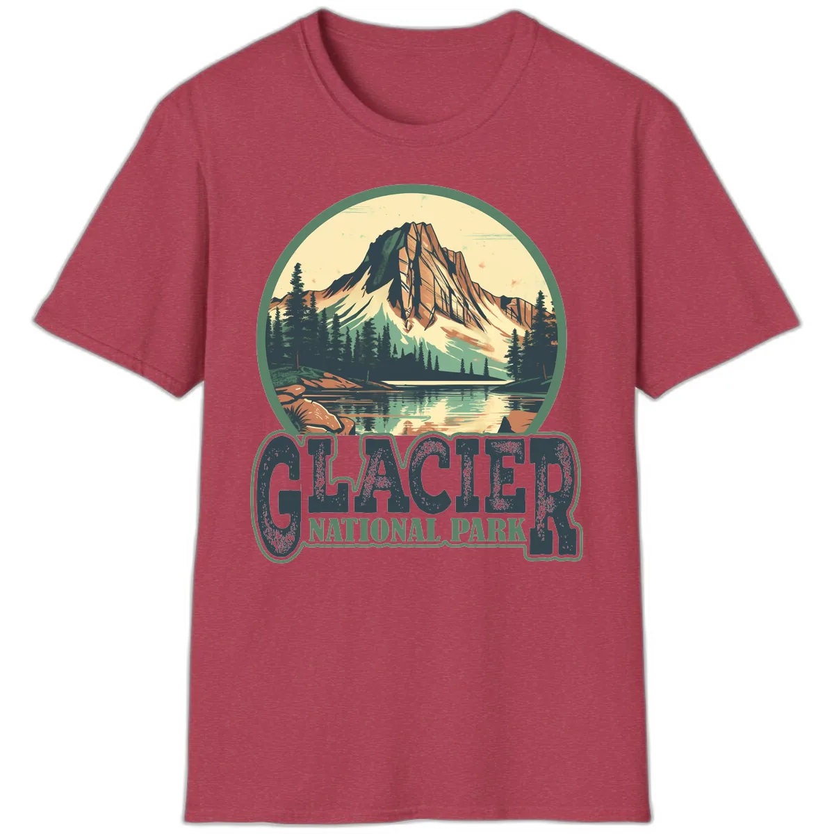 Glacier National Park Mountain Lake T-Shirt in Heather Cardinal