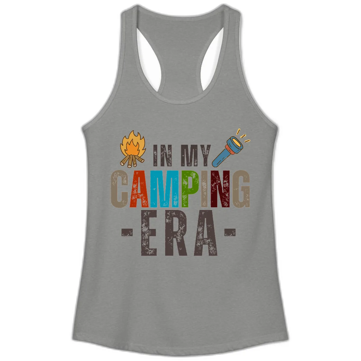 In My Camping Era Ladies Tank in Heather Grey