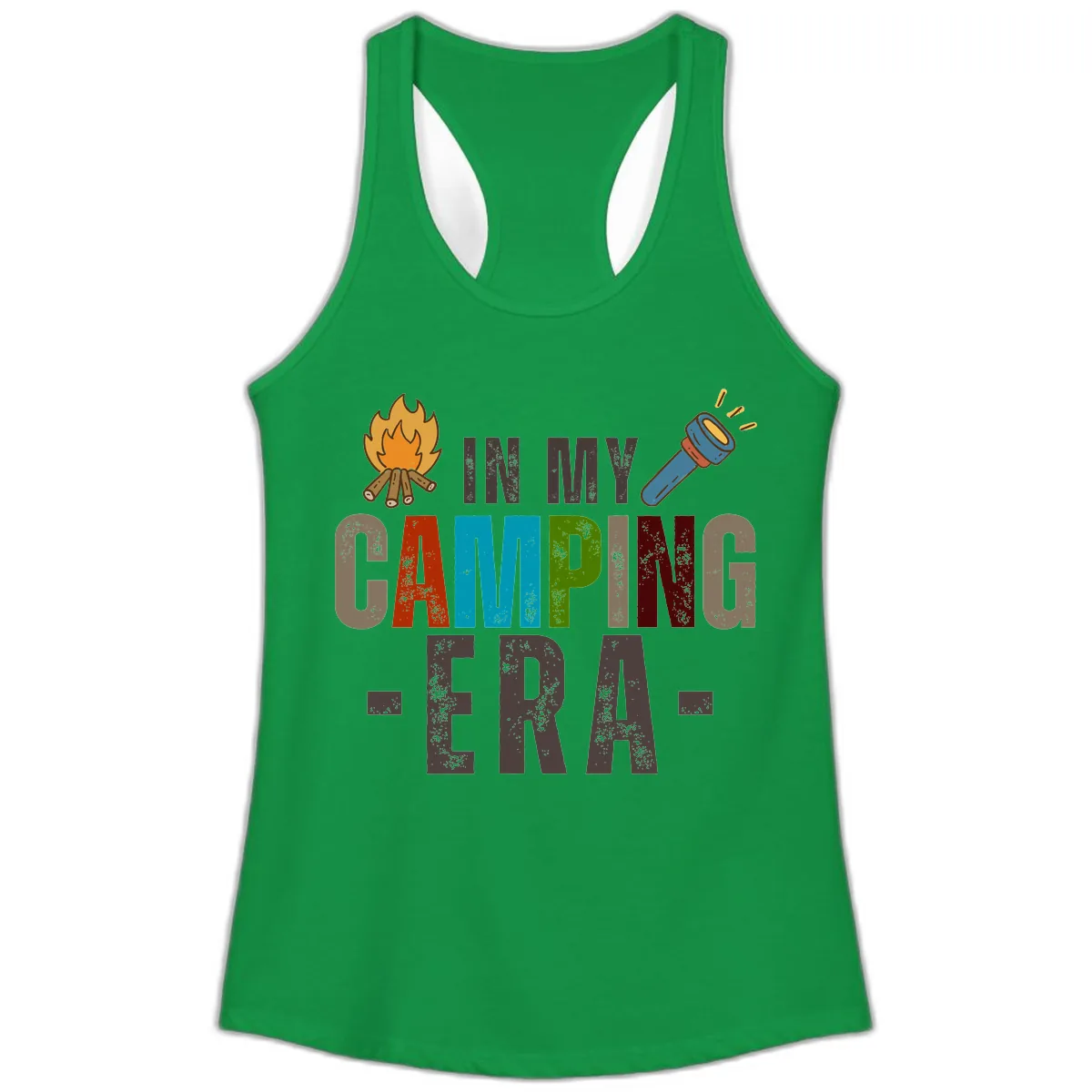 In My Camping Era Ladies Tank in Solid Kelly Green