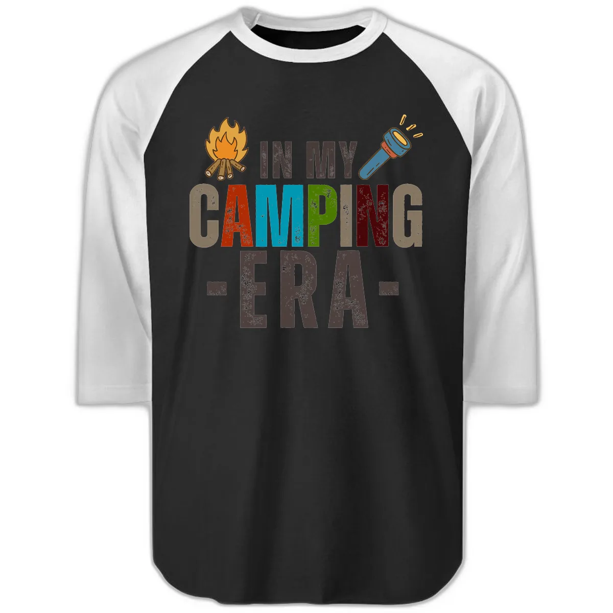 In My Camping Era Raglan 3/4 in Black White