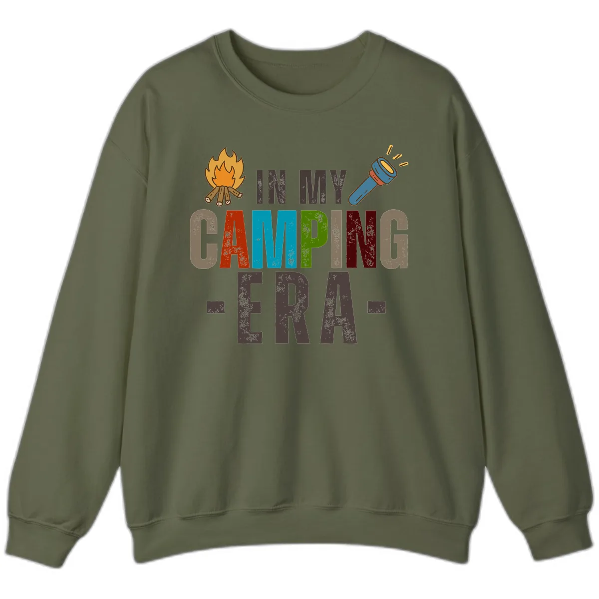 In My Camping Era Sweatshirt in Military Green