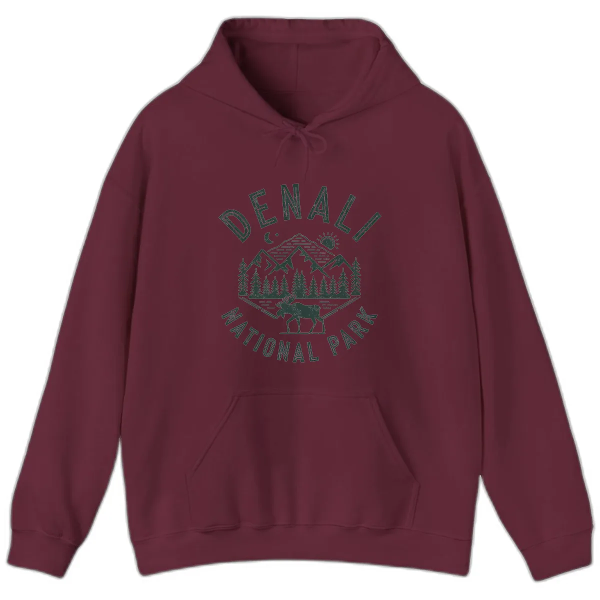 Denial National Park Moose Adventure Hoodie in Maroon