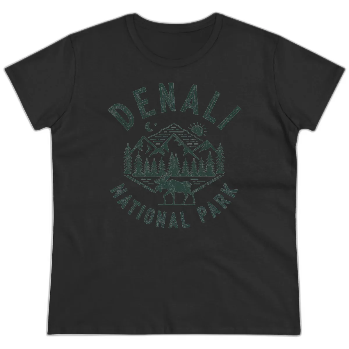 Denial National Park Moose Adventure Ladies Tee in Black