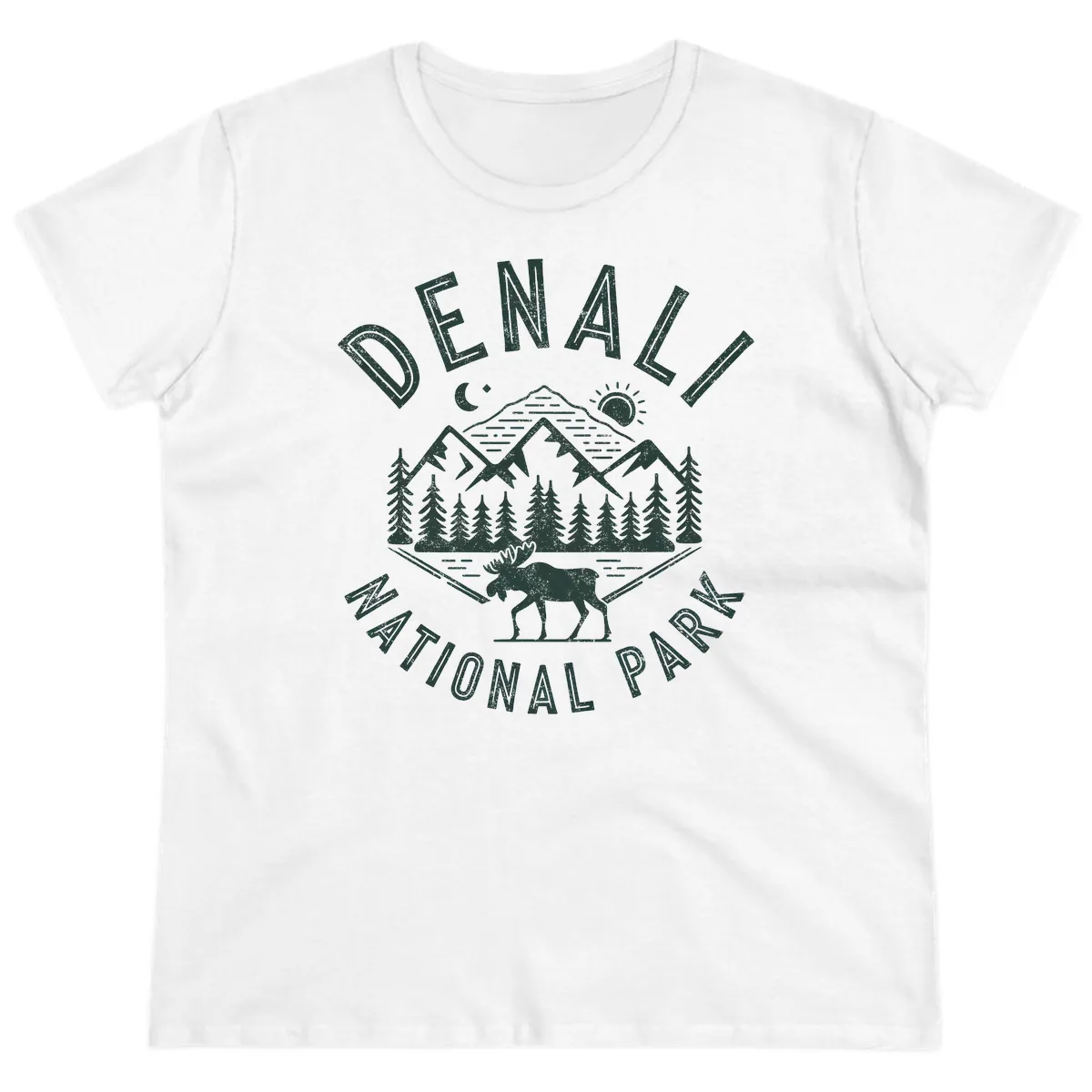 Denial National Park Moose Adventure Ladies Tee in White