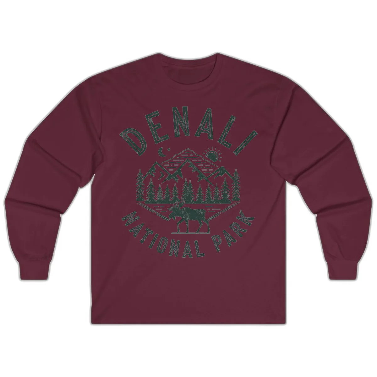 Denial National Park Moose Adventure Long Sleeve in Maroon