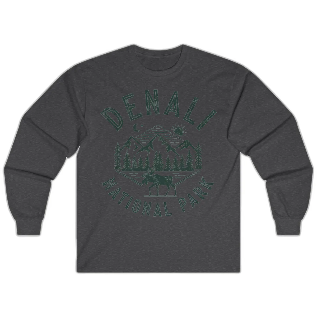 Denial National Park Moose Adventure Long Sleeve in Dark Heather
