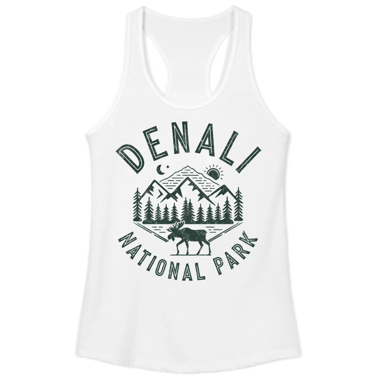 Denial National Park Moose Adventure Ladies Tank in White