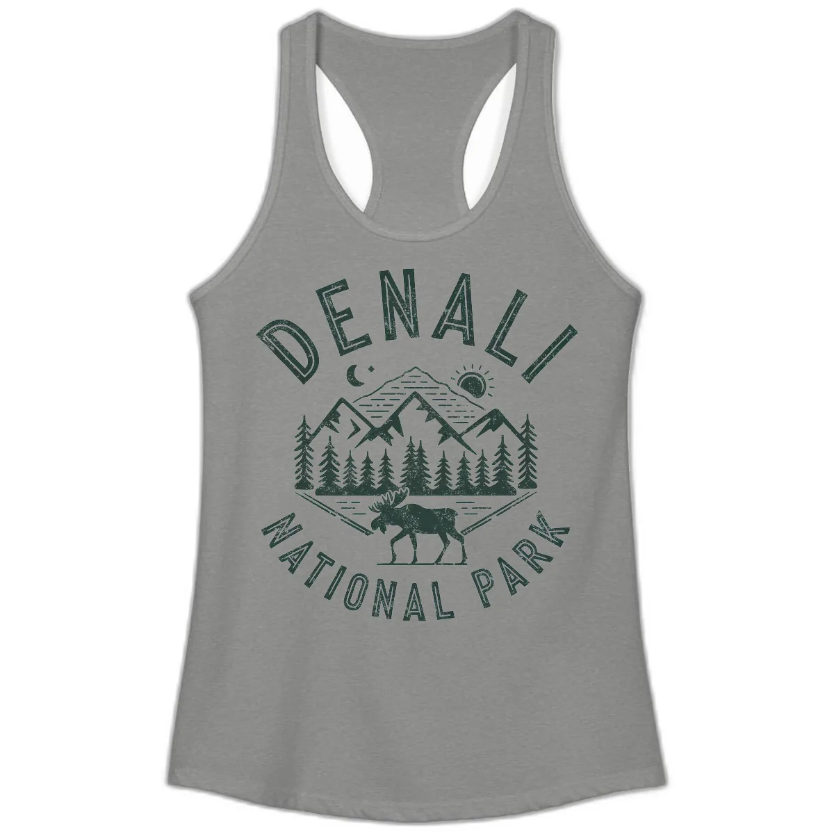 Denial National Park Moose Adventure Ladies Tank in Heather Grey