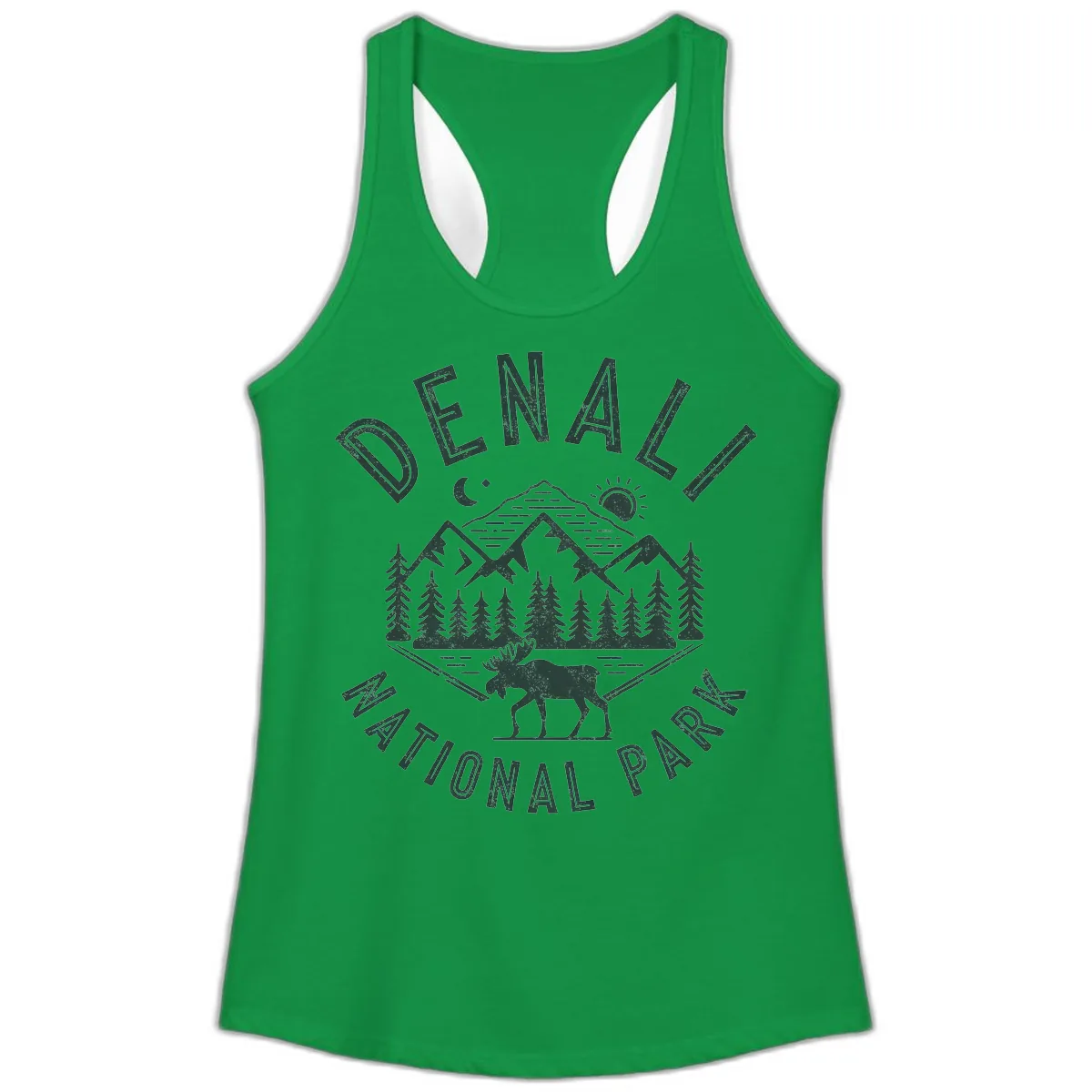 Denial National Park Moose Adventure Ladies Tank in Solid Kelly Green