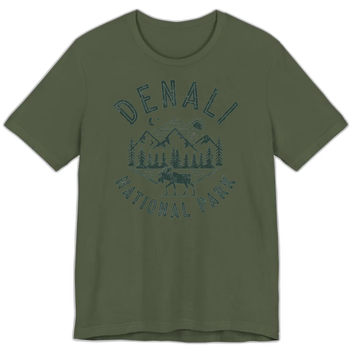 Denial National Park Moose Adventure Premium T-Shirt in Military Green