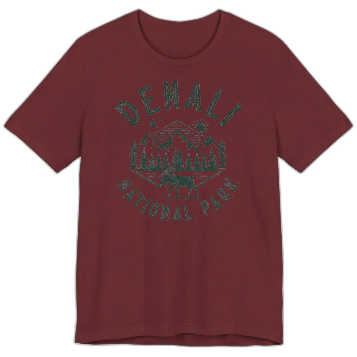 Denial National Park Moose Adventure Premium T-Shirt in Heather Cardinal