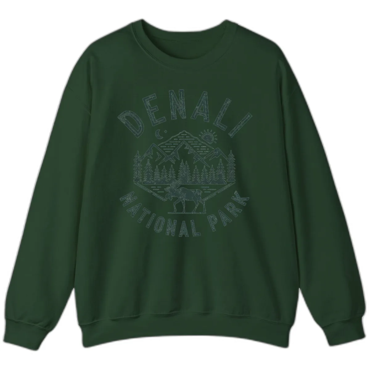 Denial National Park Moose Adventure Sweatshirt in Forest Green