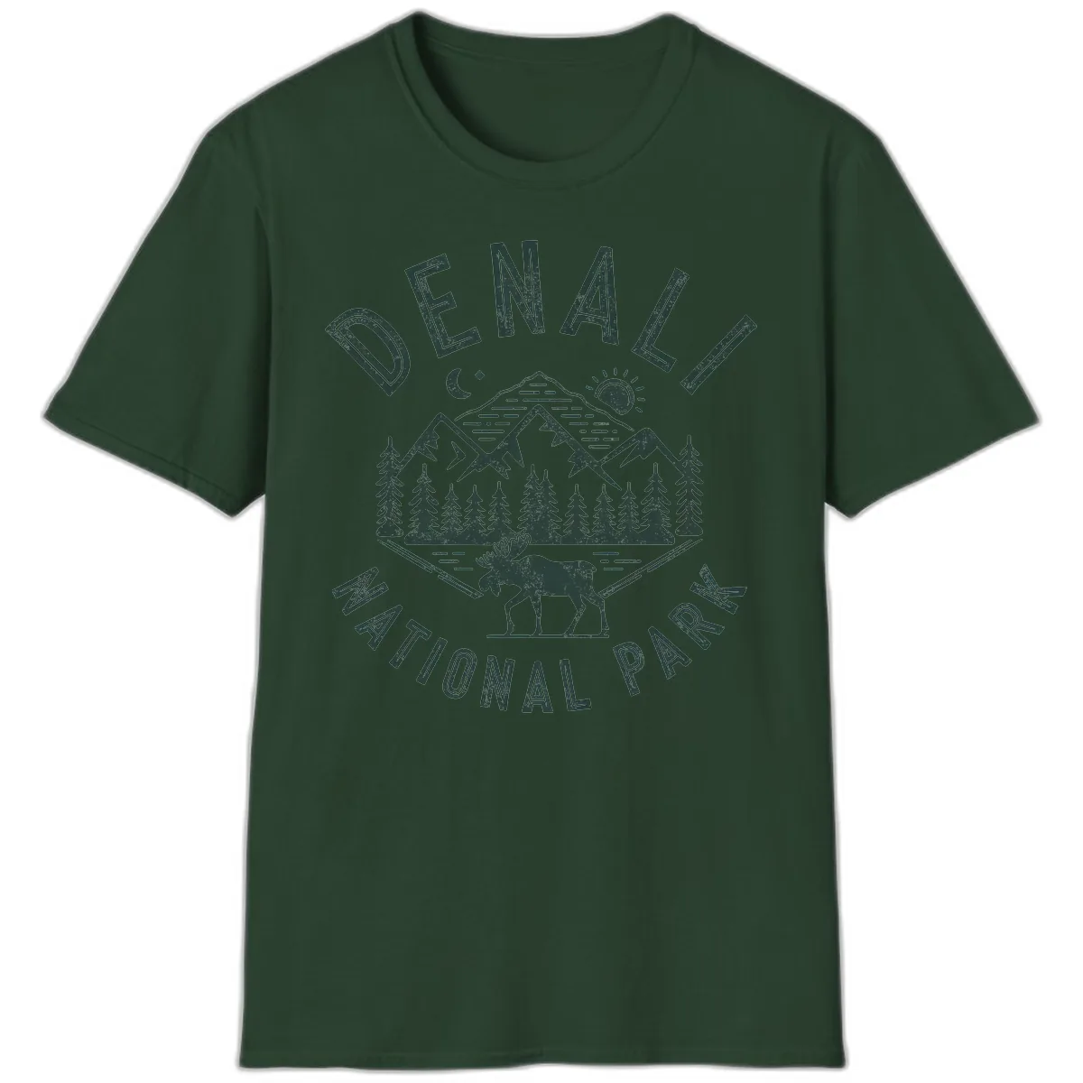 Denial National Park Moose Adventure T-Shirt in Forest Green