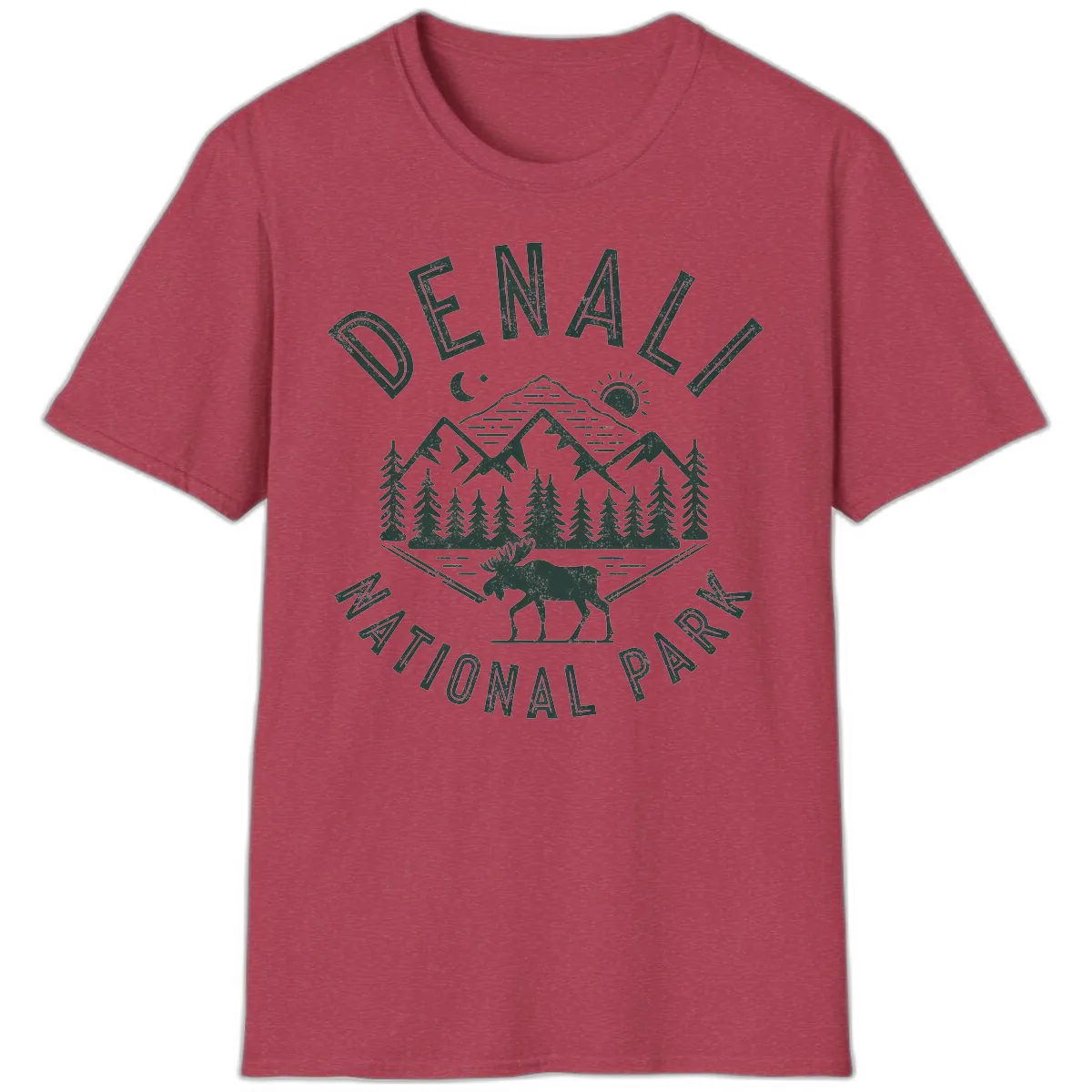 Denial National Park Moose Adventure T-Shirt in Heather Cardinal