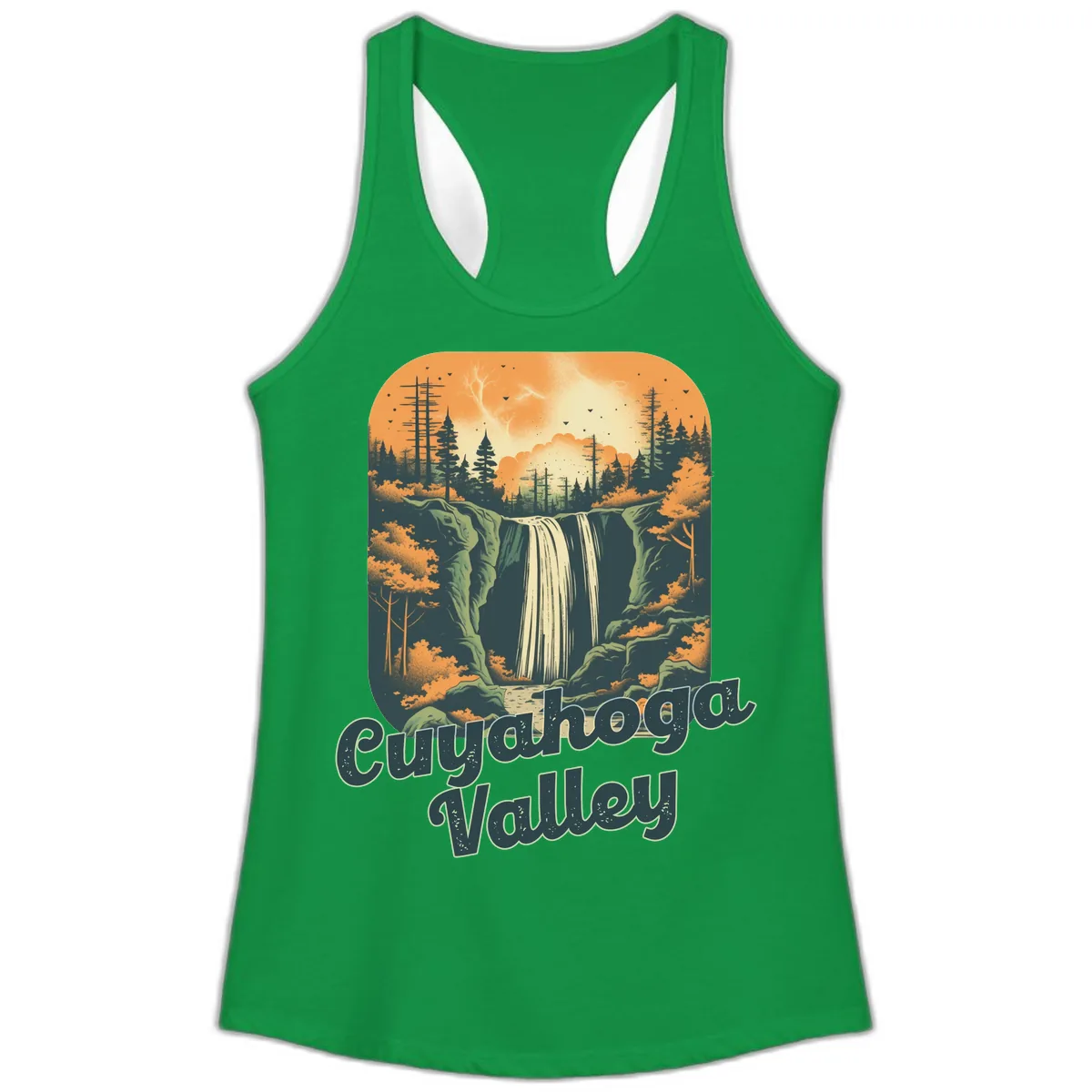 Eureka Valley Waterfall Ladies Tank in Solid Kelly Green