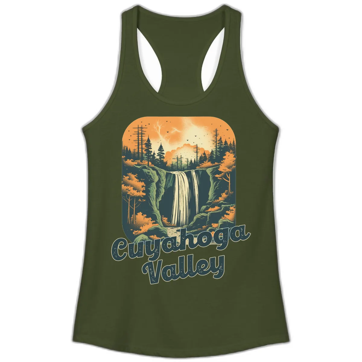 Eureka Valley Waterfall Ladies Tank in Solid Military Green