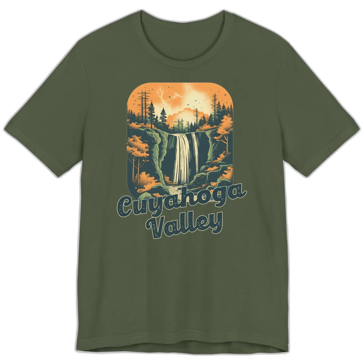 Eureka Valley Waterfall Premium T-Shirt in Military Green