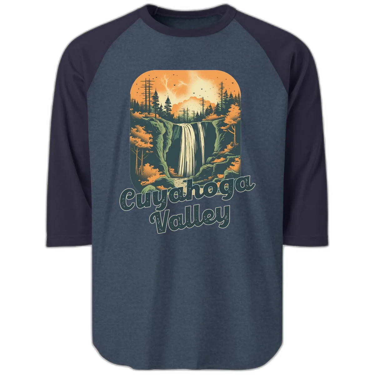 Eureka Valley Waterfall Raglan 3/4 in Heather Denim Navy