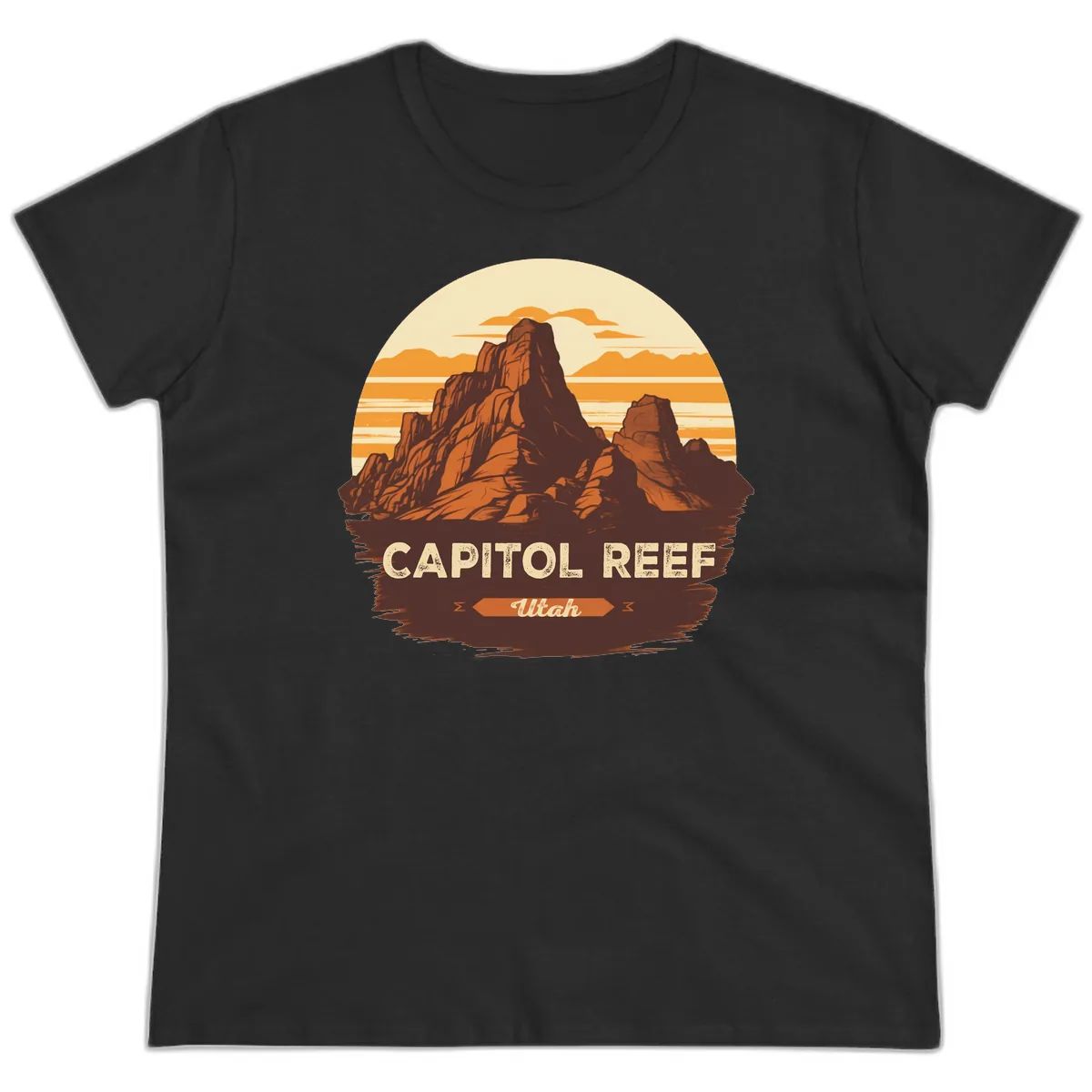 Capitol Reef Utah Desert Rock Formation Ladies Tee in Black
