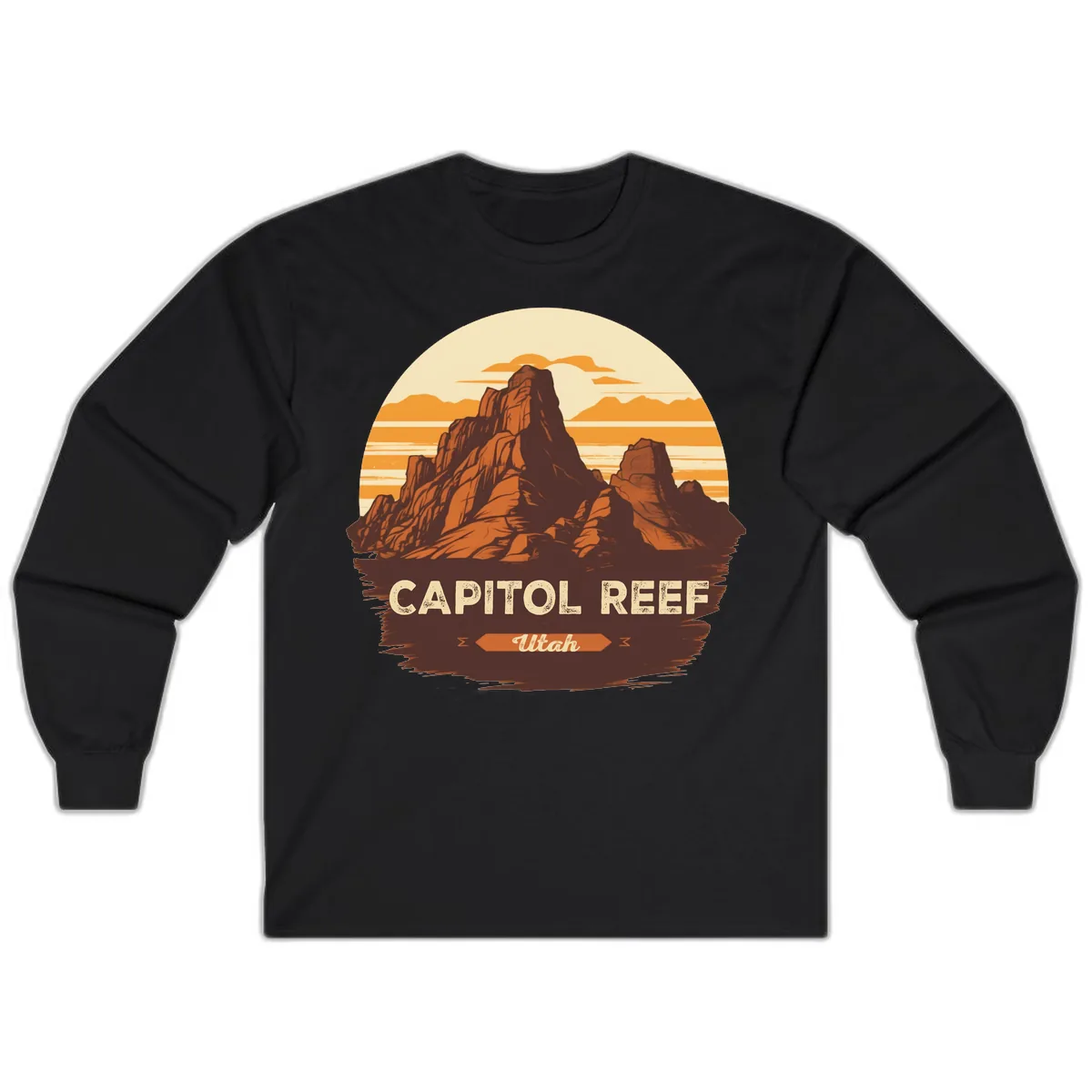 Capitol Reef Utah Desert Rock Formation Long Sleeve in Black