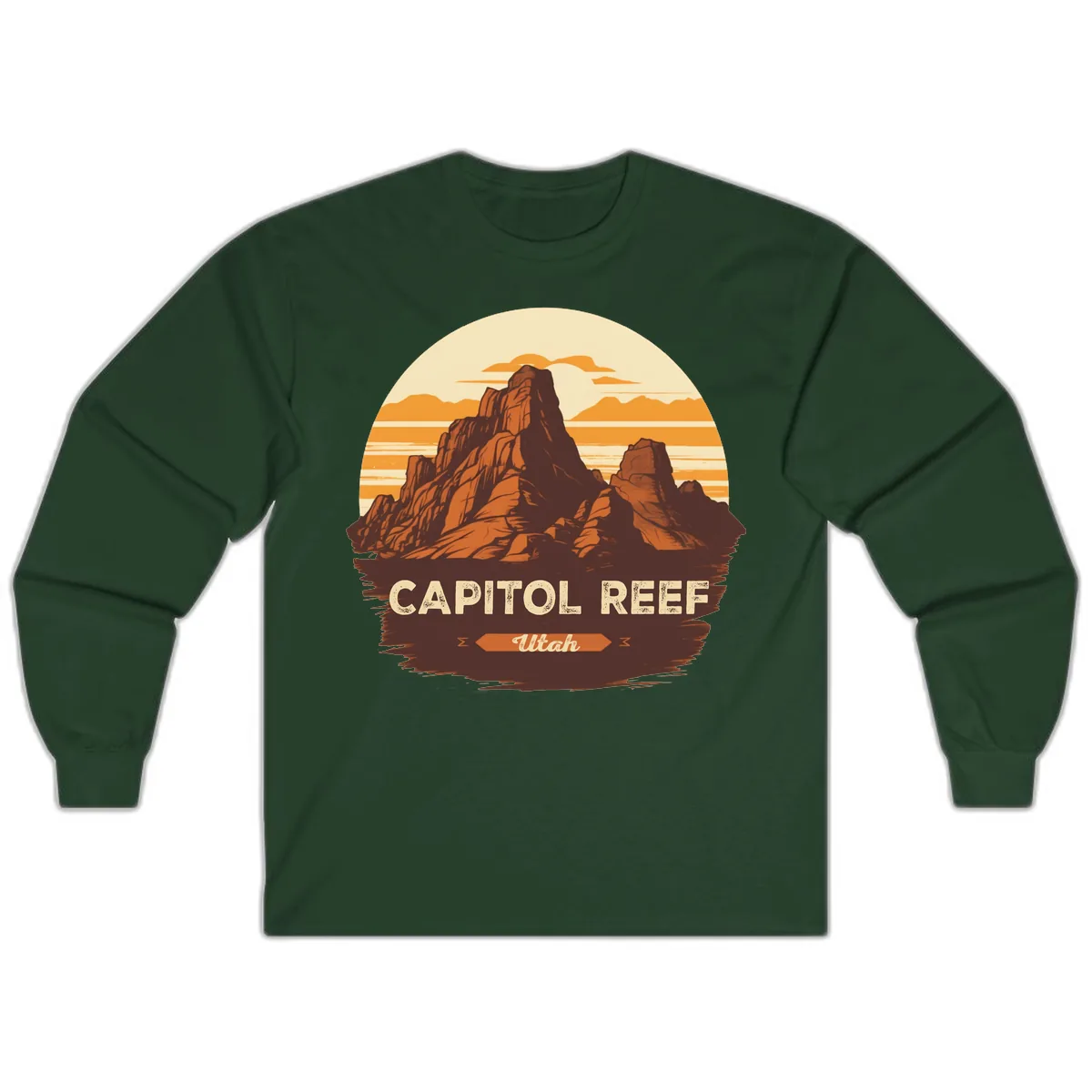 Capitol Reef Utah Desert Rock Formation Long Sleeve in Forest Green