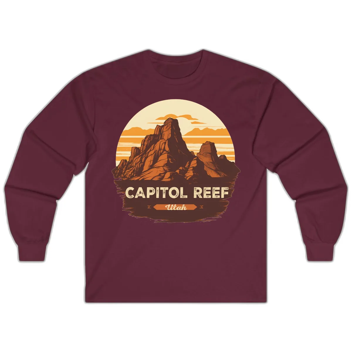 Capitol Reef Utah Desert Rock Formation Long Sleeve in Maroon