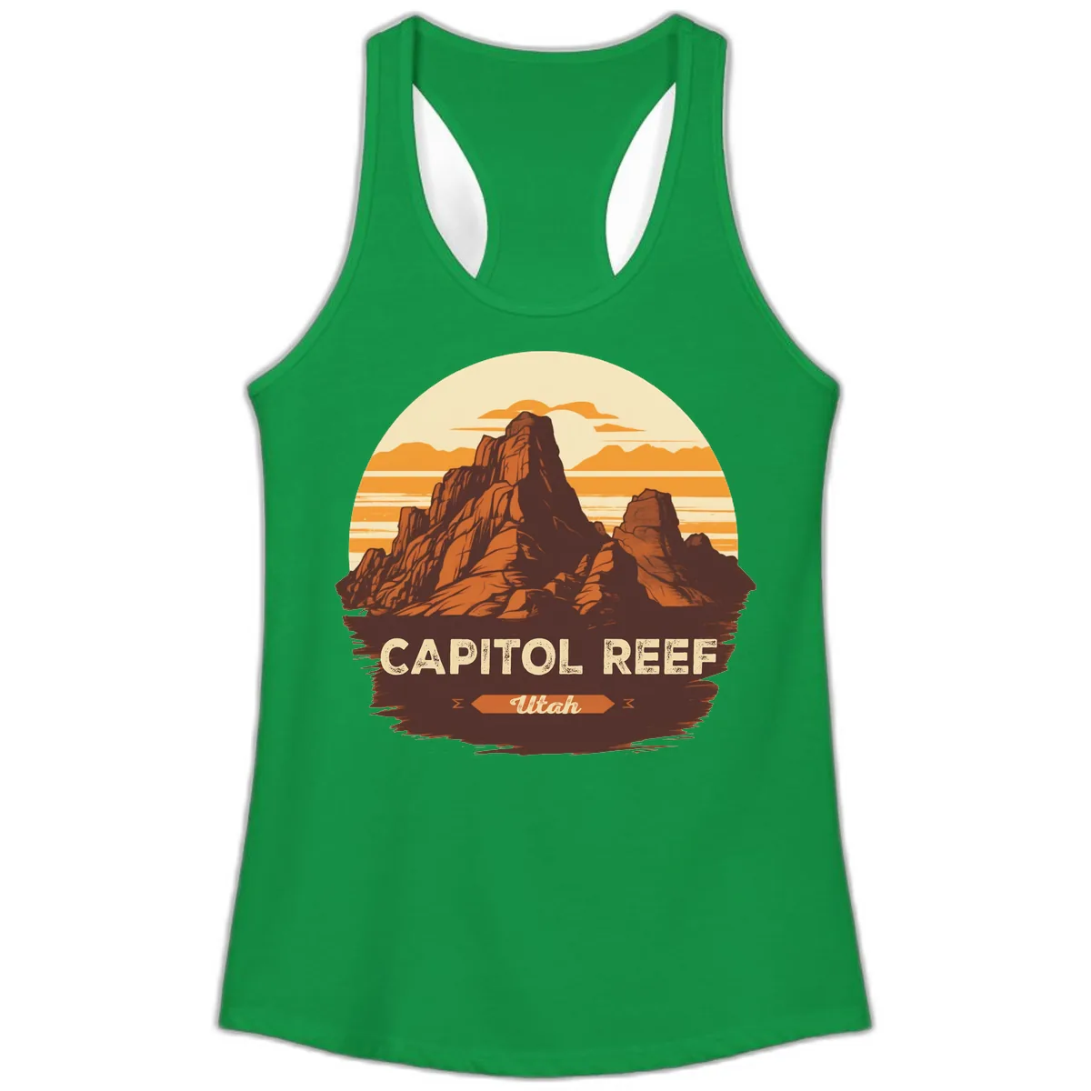 Capitol Reef Utah Desert Rock Formation Ladies Tank in Solid Kelly Green