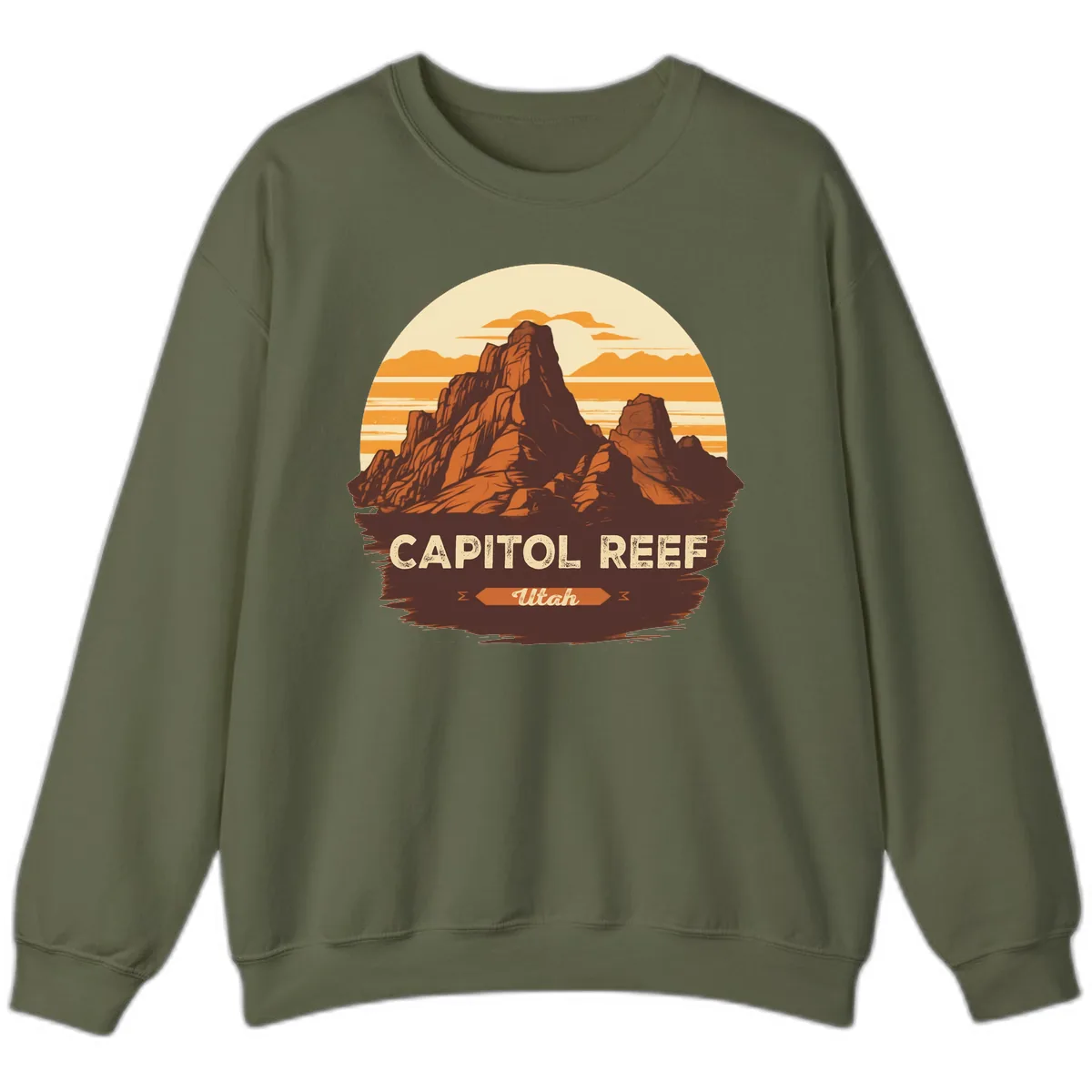Capitol Reef Utah Desert Rock Formation Sweatshirt in Military Green