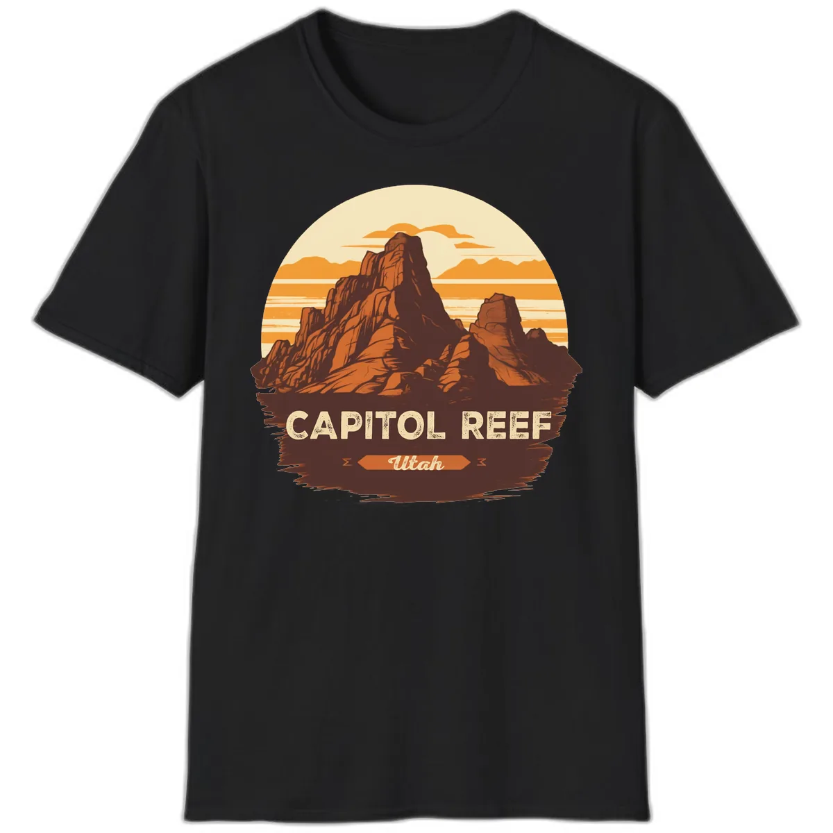 Capitol Reef Utah Desert Rock Formation T-Shirt in Black
