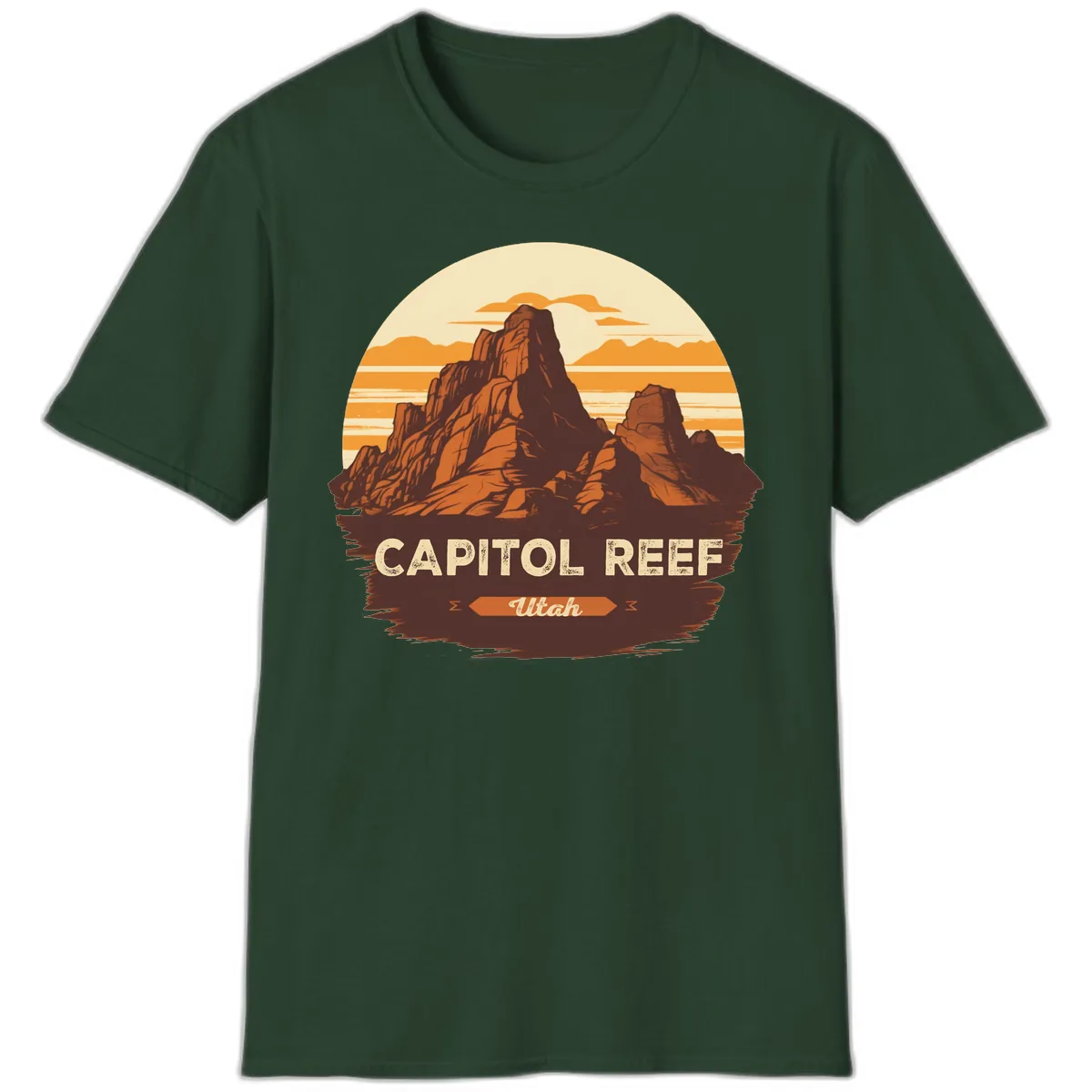 Capitol Reef Utah Desert Rock Formation T-Shirt in Forest Green