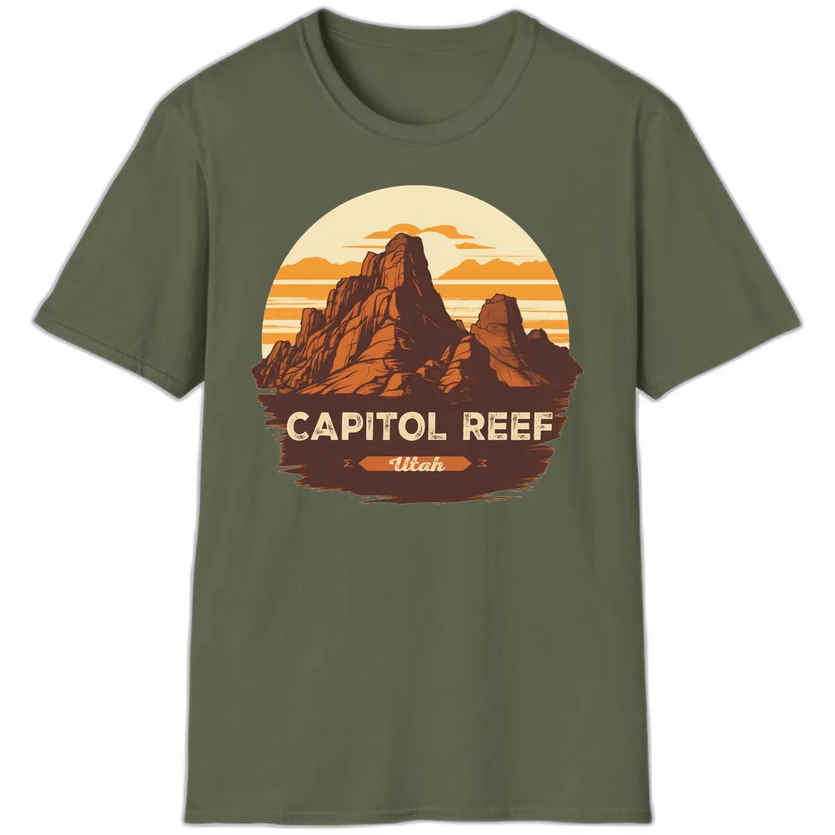 Capitol Reef Utah Desert Rock Formation T-Shirt in Military Green
