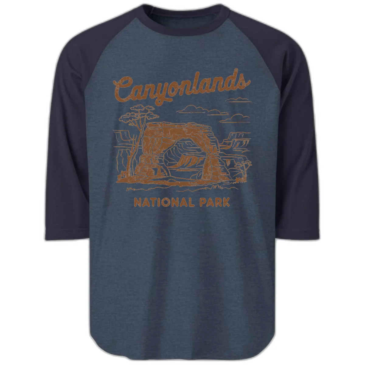 Canyonlands National Park Desert Vista Raglan 3/4 in Heather Denim Navy
